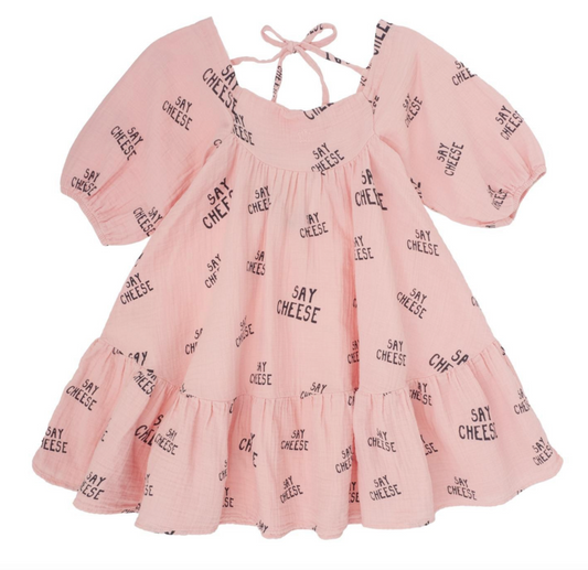 TOCOTO VINTAGE musselin Kleid say cheese pink